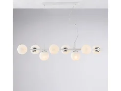 Adrian - Pendente em ferro lacado branco e cromo 8 luzes L.121 x 30 - BL278-8-BCO
