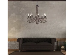 Alma - Lustre em ferro lacado preto com decoração. cobre antigo 8 luzes 128 - Ø67 - BL130-8-NR