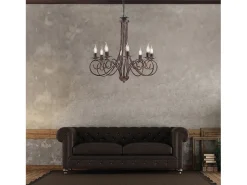Alma - Lustre em ferro lacado preto com decoração. cobre antigo 8 luzes 128 - Ø67 - BL130-8-NR