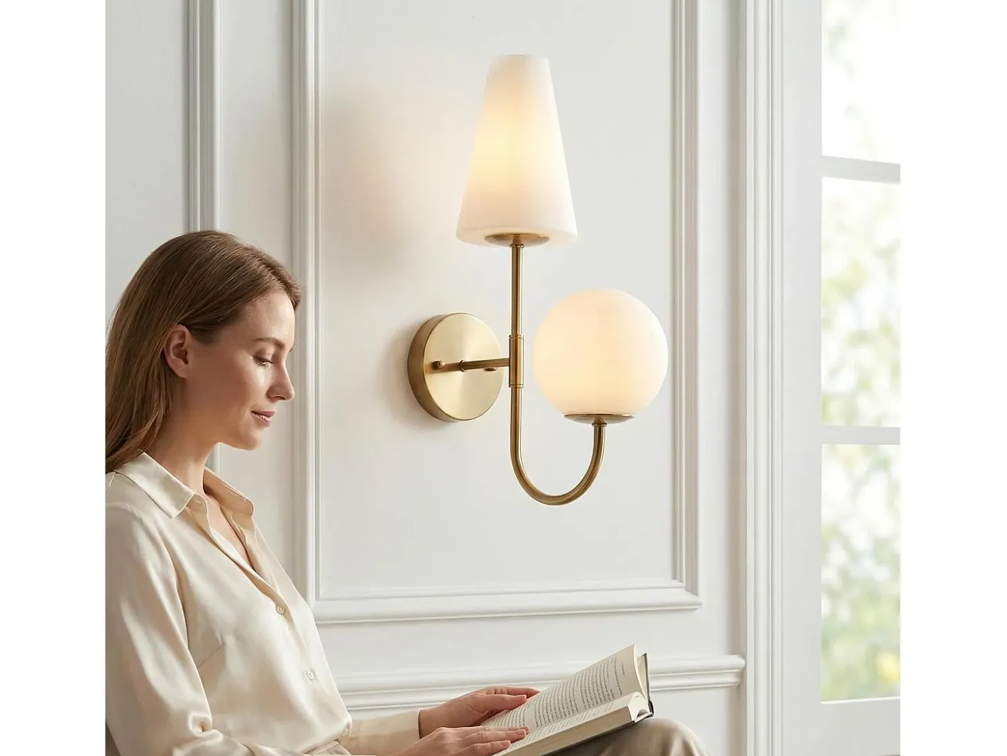 Apare de parede para interior, candeeiro de parede dourado com lâmpadas E14x2 incluídas
