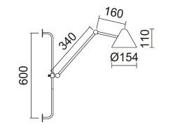 Aplique ARM estilo moderno - Altura 60 cm - 5W COB LED - 728lm e 3000k - Cabo de 2 metros - 330º e 180º graus, on&off - ip20 - aço e preto