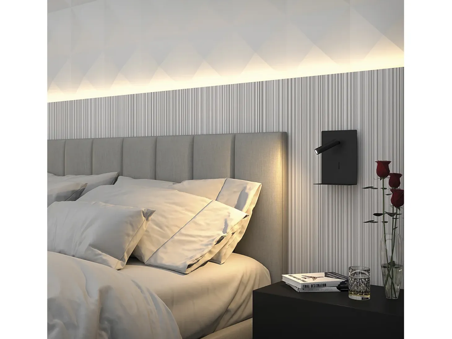 Aplique BALTIC estilo moderno - LED SMD 3W - 251lm e 3K - USB - 350º - on&off - 30.000 horas - IP20 - aço e branco