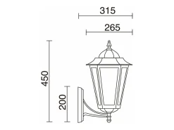 Aplique ELITE 6 estilo clássico - A 45 cm x L 31,5 cm - E27 42W - Vidro transparente - IP44 - alumínio e preto