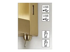 Aplique estilo clássico FIRENZE - A 43 cm - E27 60W + 3W SMD LED - 2x on&off - 2x USB - aço e algodão - dourado mate e branco - IP20