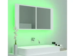 Armário espelhado casa de banho LED 90x12x45 cm acrílico branco PT602268