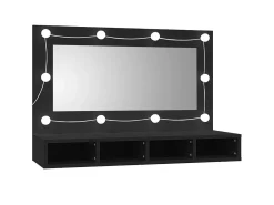 Armário espelhado com luzes LED 90x31,5x62 cm preto PT420950