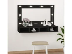 Armário espelhado com luzes LED 90x31,5x62 cm preto PT420950