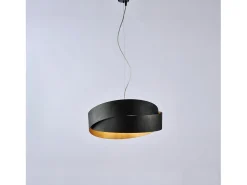 Astro - Suspensão em ferro lacado preto com deco exterior e decoração pretos. interior em ouro antigo e cabo de aço ajustável 2 luzes