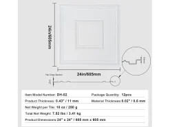 Azulejos Autocollantes PVC SucceBuy Azulejos de Teto Pacote de 12 60.96CM x 60.96CM PVC Instalação Fácil Branco Geométrico