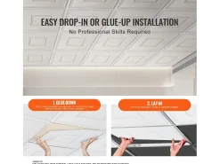 Azulejos Autocollantes PVC SucceBuy Azulejos de Teto Pacote de 12 60.96CM x 60.96CM PVC Instalação Fácil Branco Geométrico
