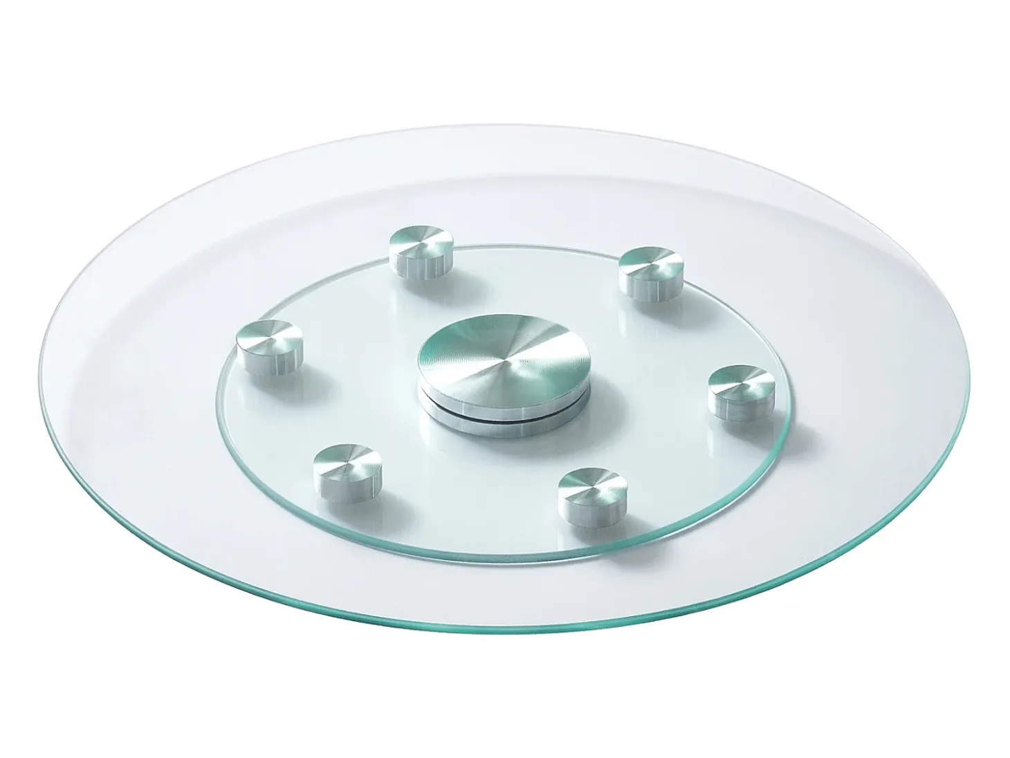 Bandeja Giratória Redonda SucceBuy para Mesa, 61 cm, Bandeja de Serviço Giratória a 360°, Centro de Mesa de Jantar em Vidro Temperado com 6 Rodas, para Banquetes