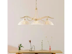 Bilbao - Lustre em ferro marfim com deco efeito decapado e difusores de vidro d. 30 luzes brancas e âmbar 3 luzes 106 - Ø89