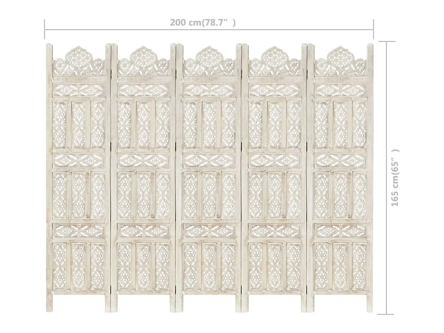 Biombo esculp. mão 5 painéis 200x165cm mangueira maciça branco