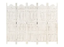 Biombo esculp. mão 5 painéis 200x165cm mangueira maciça branco