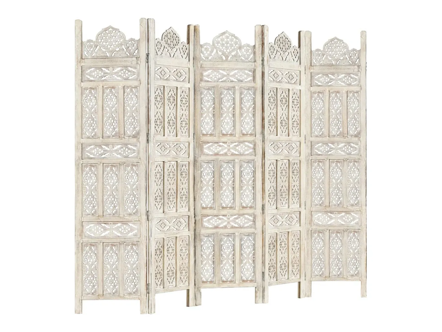 Biombo esculp. mão 5 painéis 200x165cm mangueira maciça branco