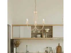 Botte - Lustre em ferro lacado marfim com decoração. efeito decapado 3 luzes 110 - Ø45 - BL147-3-AV