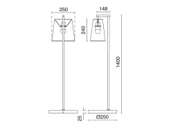 Candeeiro de pé em aço estilo moderno NEMO com abajur sintético - Dia. 25 x Altura 140 cm - aço - IP20 - E27 40W - branco e castanho