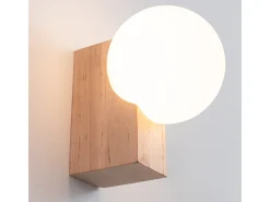 Candeeiro De Parede Bulbo Moderno, Madeira/Vidro - 1 Lichtbronnen - L.12 X H.17 Cm - Madeira Natural/Branca