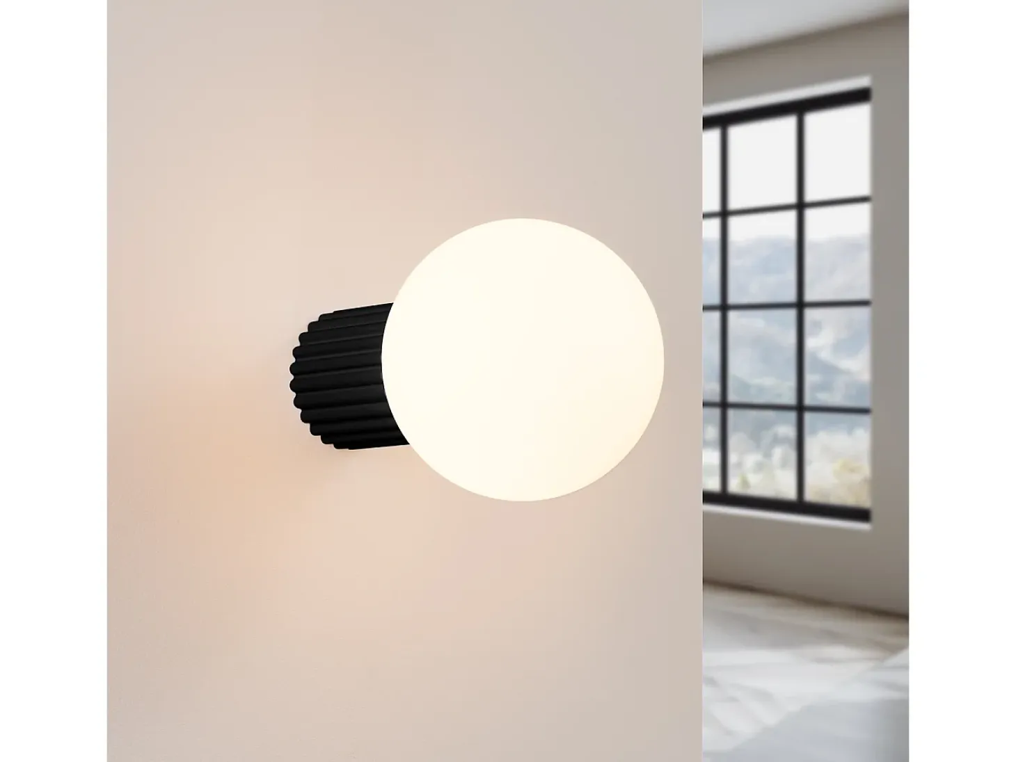 Candeeiro De Parede Halo Moderno, Alumínio/Vidro - 1 Lichtbronnen - L.12 X H.12 Cm - Preto