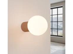 Candeeiro De Parede Halo Moderno, Alumínio/Vidro - 1 Lichtbronnen - L.12 X H.12 Cm - Café