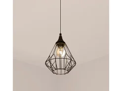 Candeeiro de Suspensão Preto em Metal com Design em Fio D 19 cm Moderno