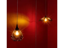 Candeeiro de Suspensão Preto em Metal com Design em Fio D 19 cm Moderno