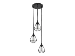 Candeeiro de teto com design diamante 3 lâmpadas E27 preto PT673457