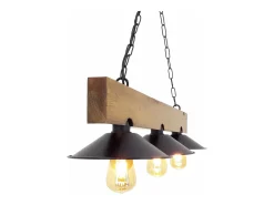 Candeeiro rústico de suspensão com 3 lâmpadas em madeira e preto ENOLA - Design elegante para interiores rústicos, industriais ou contemporâneos