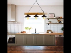 Candeeiro rústico de suspensão com 3 lâmpadas em madeira e preto ENOLA - Design elegante para interiores rústicos, industriais ou contemporâneos