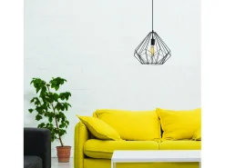 Candeeiro suspenso em ferro preto em forma de diamante - Design moderno e elegante para interiores industriais, modernos ou escandinavos