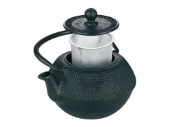 Chaleira de ferro fundido preta 1,2L com filtro removível em aço inoxidável