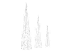 Conj. cones decorativos acrílico 60/90/120cm LEDs branco frio