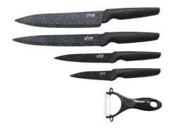 Conjunto de 5 Facas em Aço Inoxidável Preto com Efeito Marmorizado Secret de Gourmet