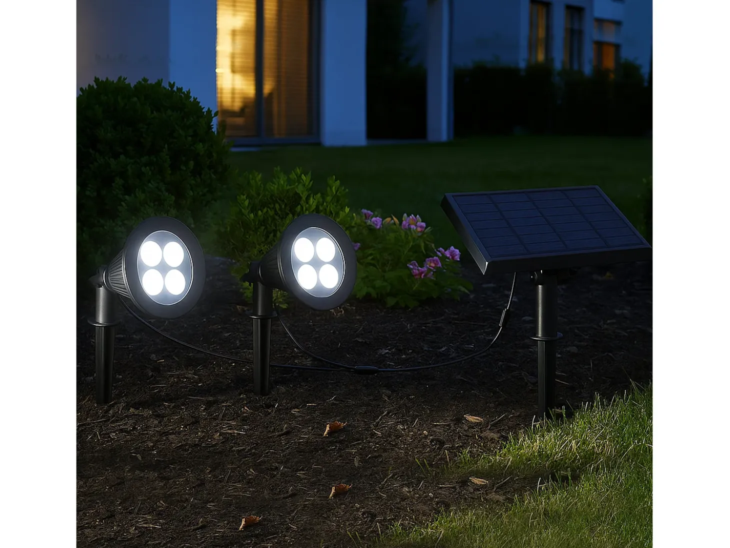 Conjunto de 2 holofotes solares interligados 400LM FAMILY SPIKY