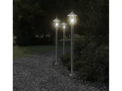 Conjunto de 3 luminárias de chão prateadas para exterior 120 cm aço inoxidável Prata 02_0042557