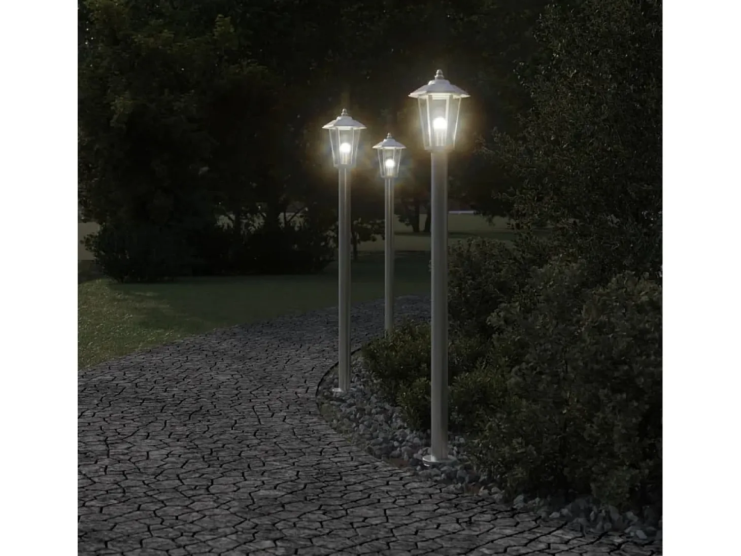 Conjunto de 3 luminárias de chão prateadas para exterior 120 cm aço inoxidável Prata 02_0042557