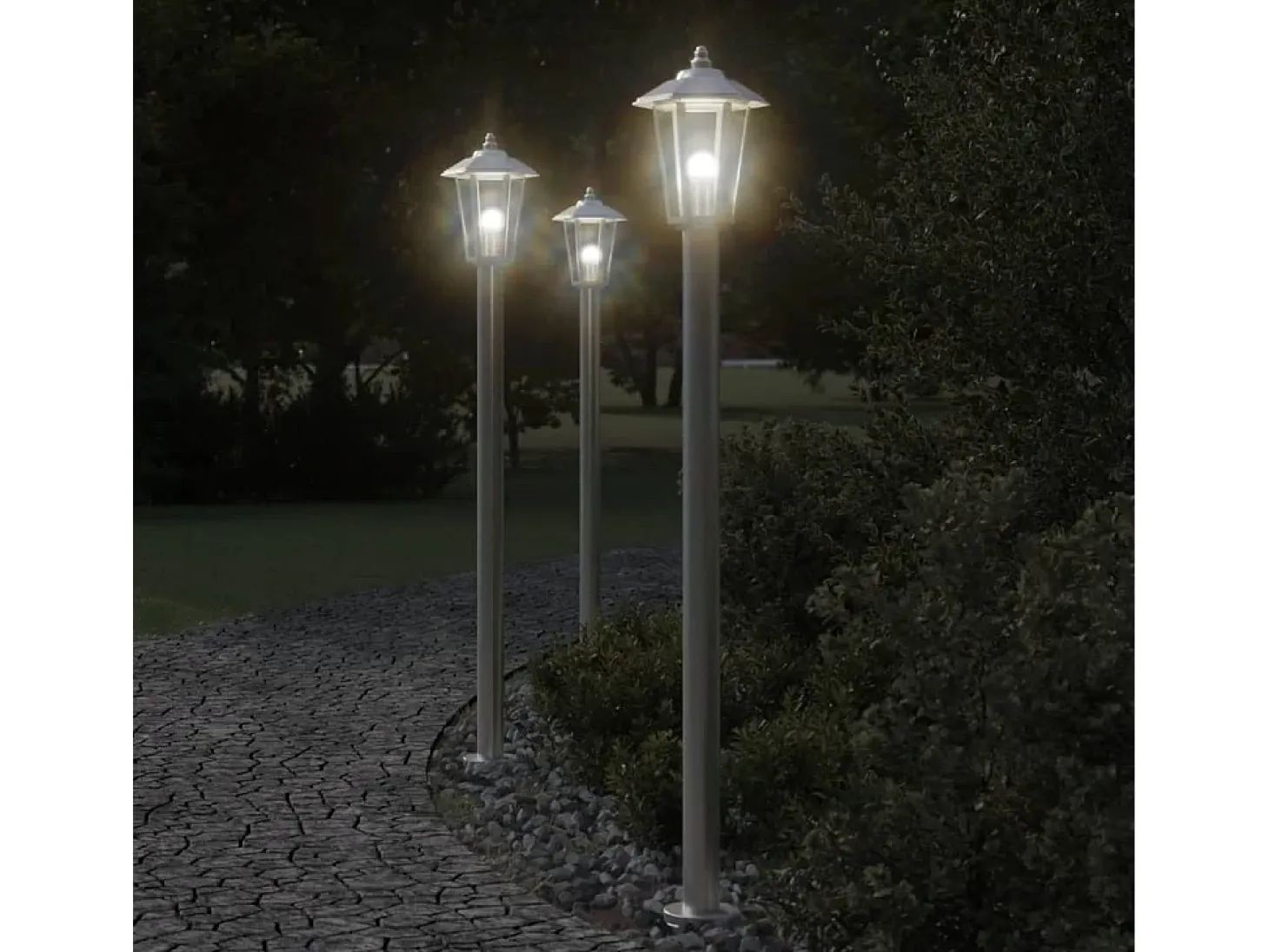Conjunto de 3 luminárias de chão prateadas para exterior 120 cm aço inoxidável Prata 02_0042557