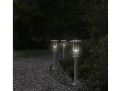 Conjunto de 3 luminárias de chão prateadas para exterior 60 cm aço inoxidável Prata 02_0042560