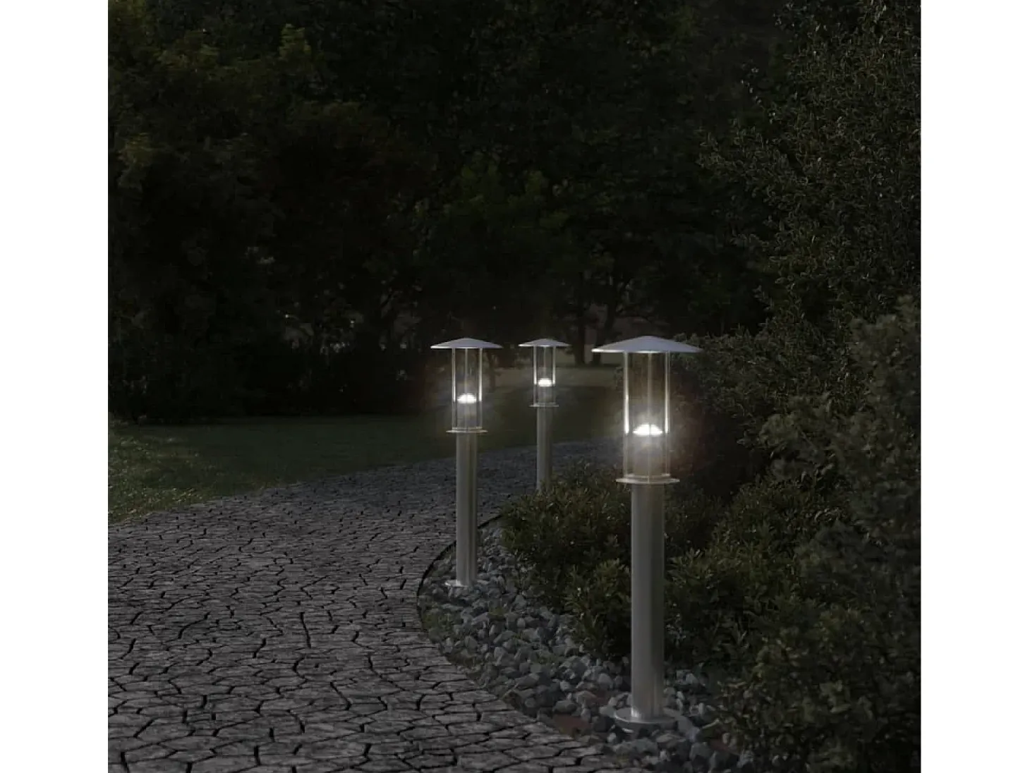 Conjunto de 3 luminárias de chão prateadas para exterior 60 cm aço inoxidável Prata 02_0042560
