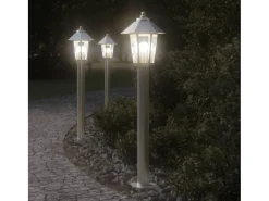 Conjunto de 3 luminárias de chão para exterior prateadas 80 cm aço inoxidável Prata 02_0042561