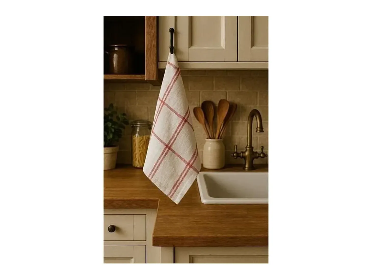 Conjunto de 6 Panos de Cozinha 100% Algodão 50x70 cm Multicolorido Xadrez com Alça Prática