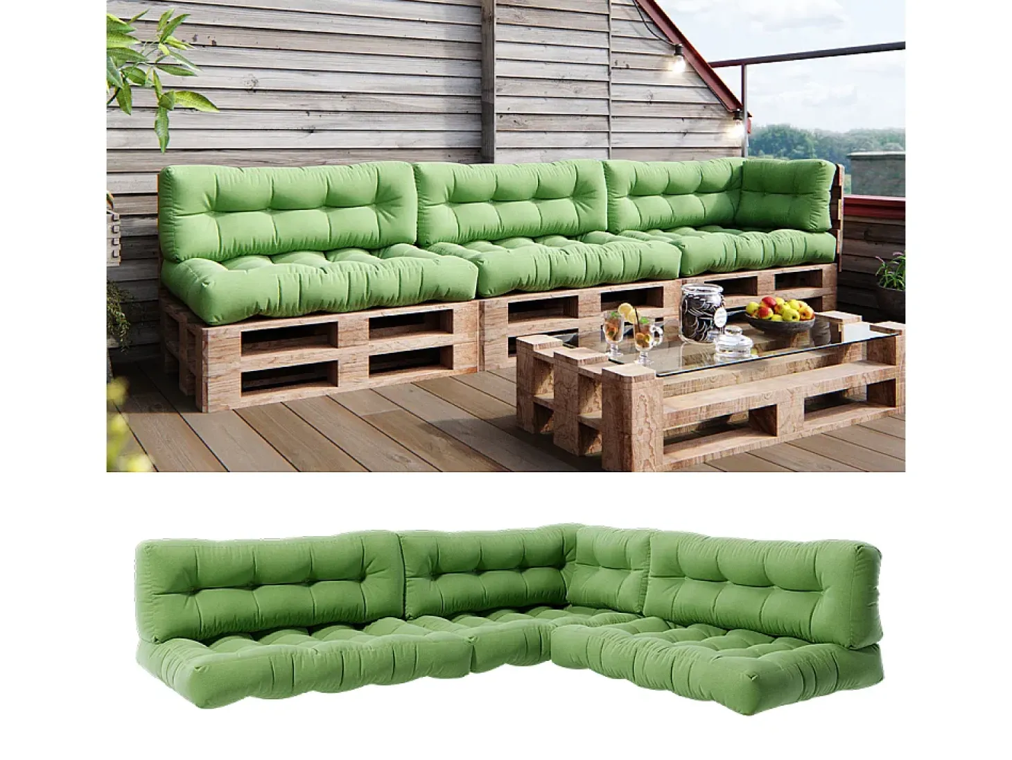 Conjunto de almofadas de paletes verde 120x80x15 flocken