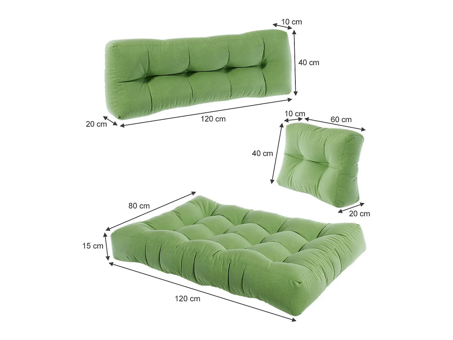 Conjunto de almofadas de paletes verde 120x80x15 flocken