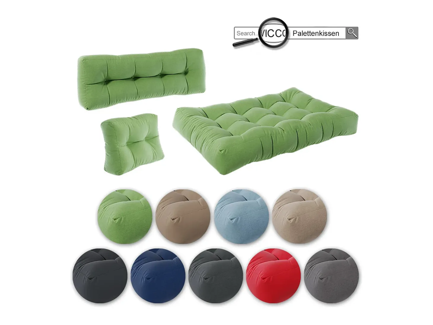 Conjunto de almofadas de paletes verde 120x80x15 flocken