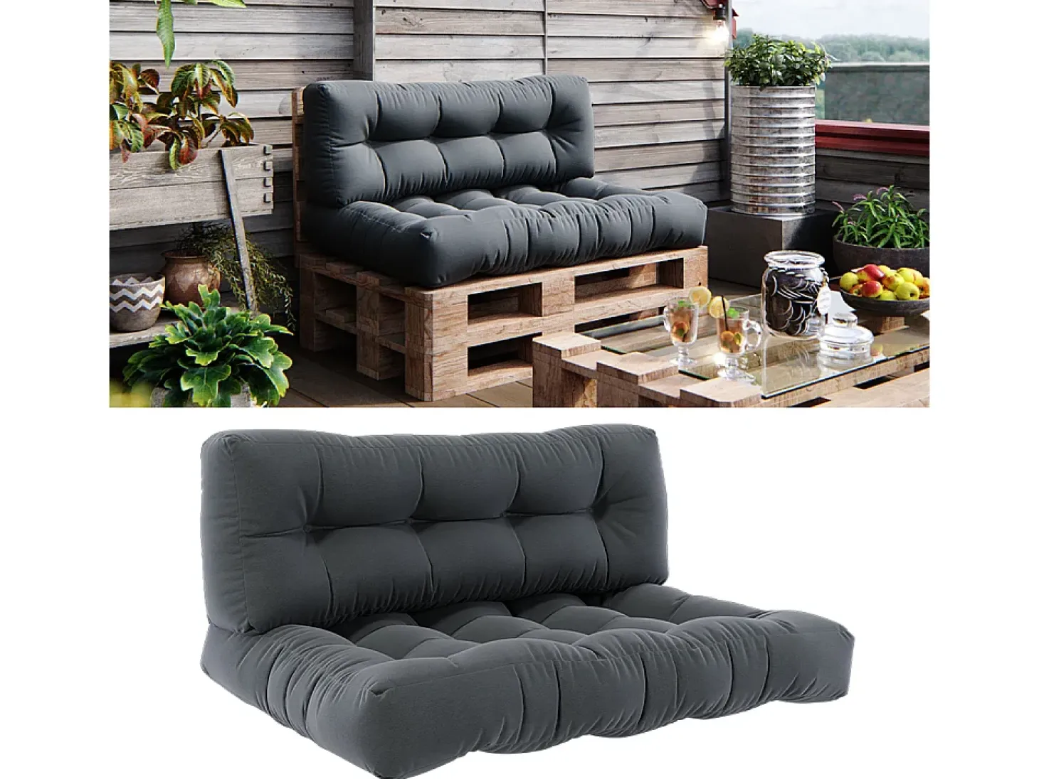 Conjunto de almofadas de paletes antracite 120x15x80 flocken