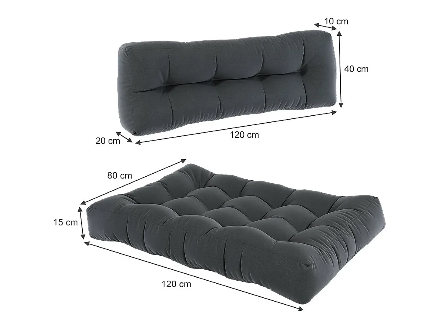 Conjunto de almofadas de paletes antracite 120x15x80 flocken