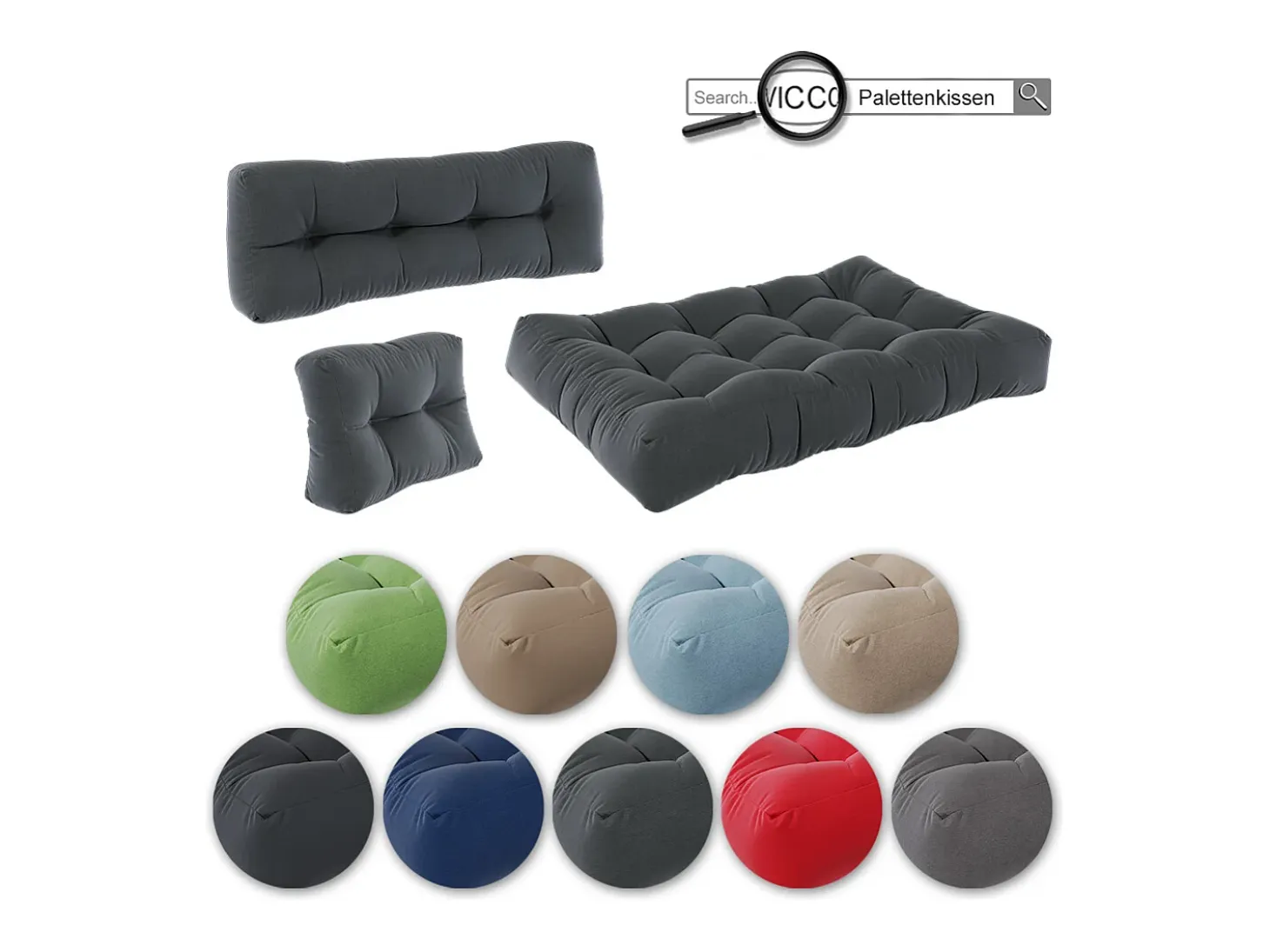 Conjunto de almofadas de paletes antracite 120x15x80 flocken