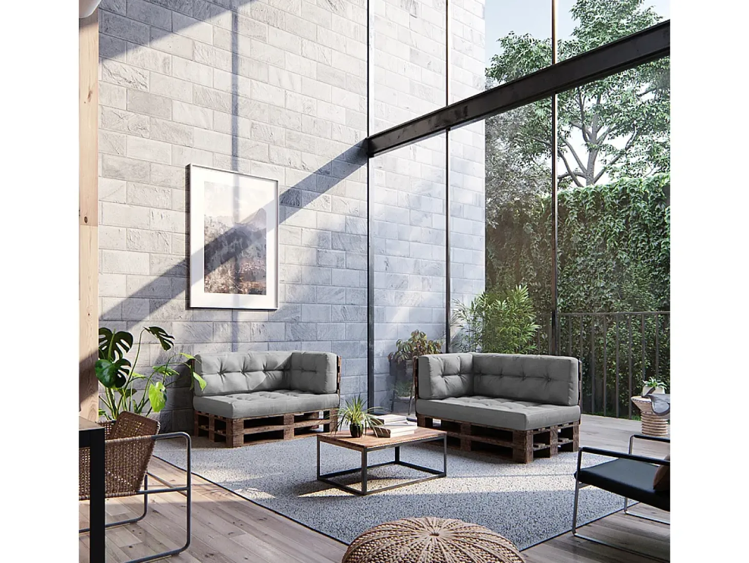 Conjunto de almofadas de paletes cinza 120x80x15