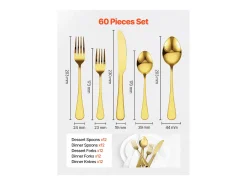Conjunto de Talheres SucceBuy Conjunto de Talheres em Aço Inoxidável com 60 Peças para 12 Pessoas, Serviço de Cozinha.