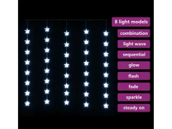 Cortina iluminação c/ estrelas 200 LEDs 8 funções branco frio
